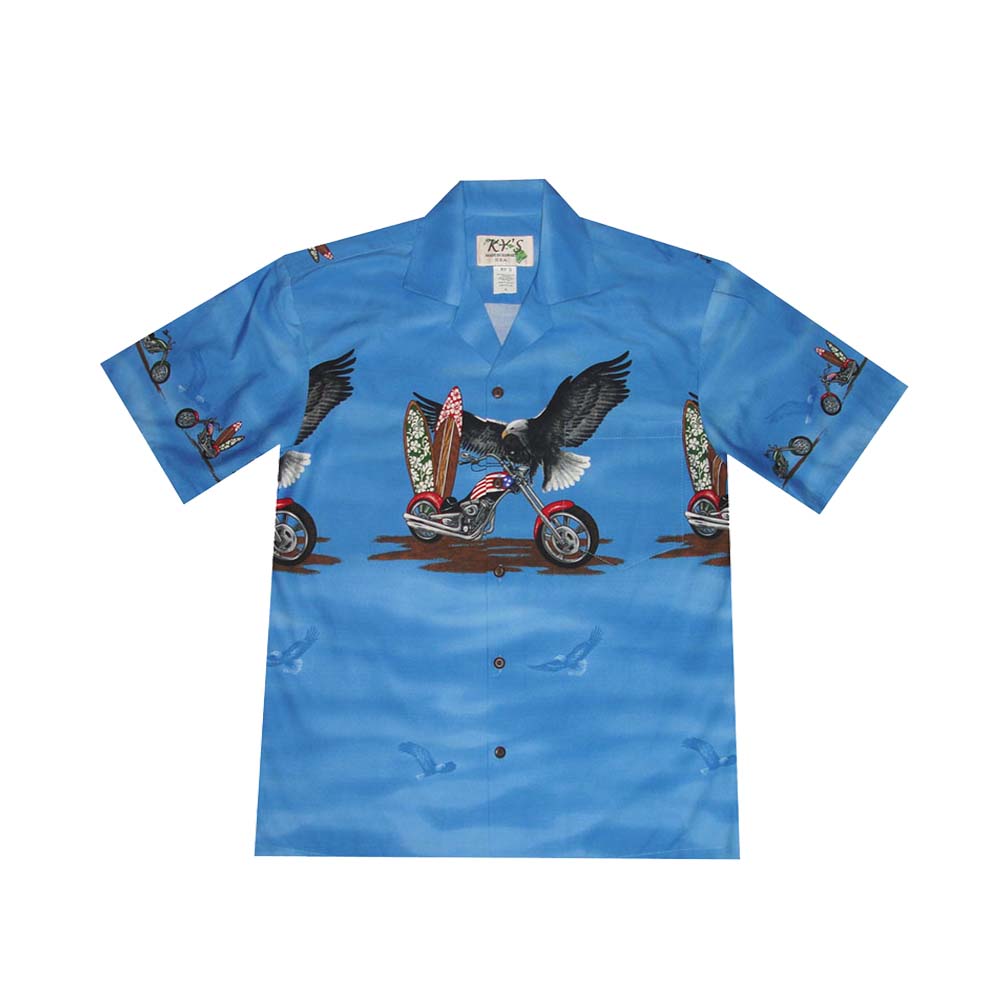 Father Son Matching in Eagle Motorbike |daddy Son Matching Aloha Shirt Dad - Size L / Blue