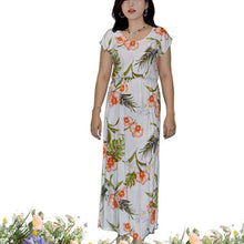 Load image into Gallery viewer, Akupu Orchid White Maxi Hawaiian Dress With Sleeves
