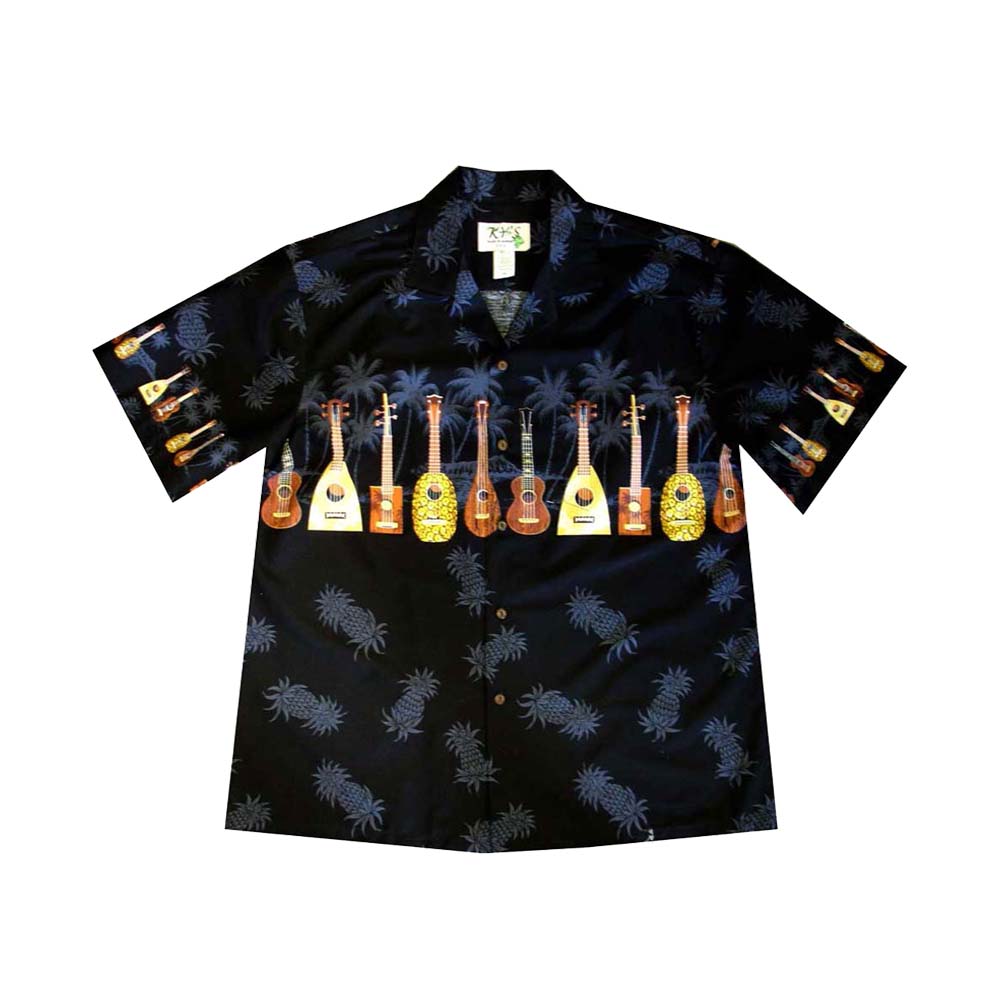 Ukulele Collection Men's Hawaiian Black Shirt
