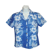 Load image into Gallery viewer, Blue Hibiscus Fitted Women&#39;s Hawaiian Shirt Made In Hawaii

