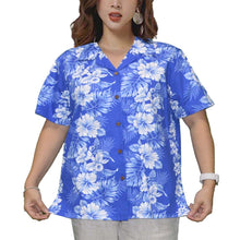 Load image into Gallery viewer, Blue Hibiscus Women&#39;s Camp Shirt Made In Hawaii
