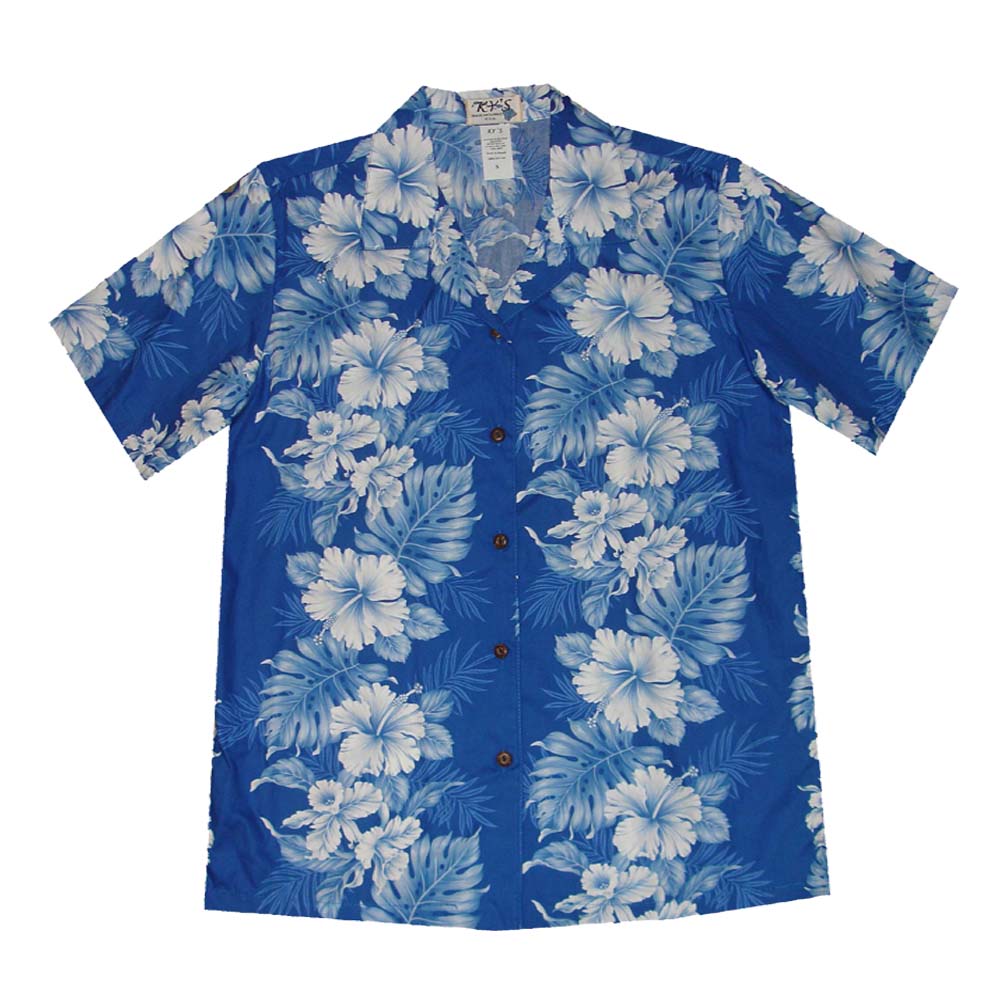 Blue Hibiscus Women's Camp Shirt Made In Hawaii