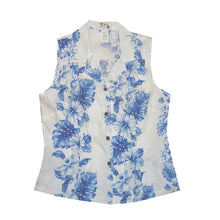 Load image into Gallery viewer, Blue Hibiscus Sleeveless Hawaiian Blouse Made In Hawaii
