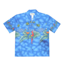 Load image into Gallery viewer, Parrot Paradise Border Hawaiian Blue Shirt

