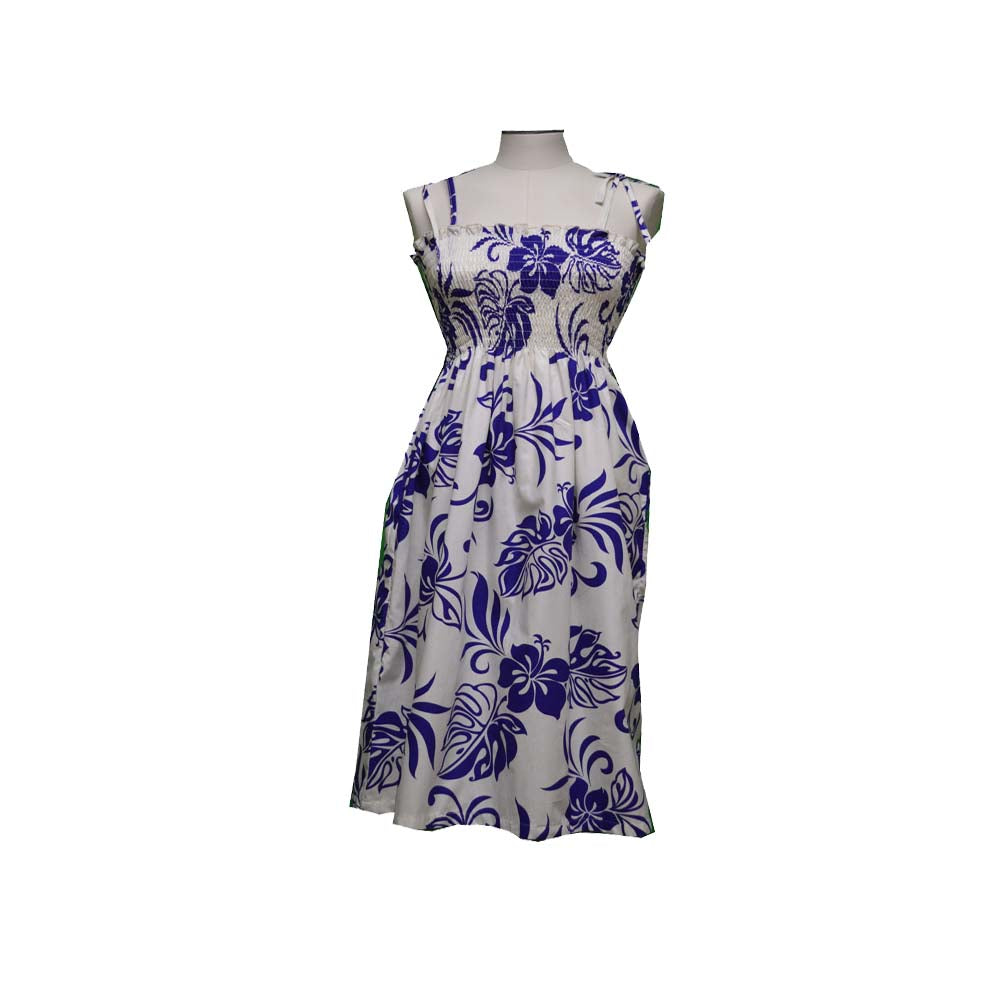 Classic Hibiscus Purple Tube Top Hawaiian Dress| Smocked Hawaii Dress