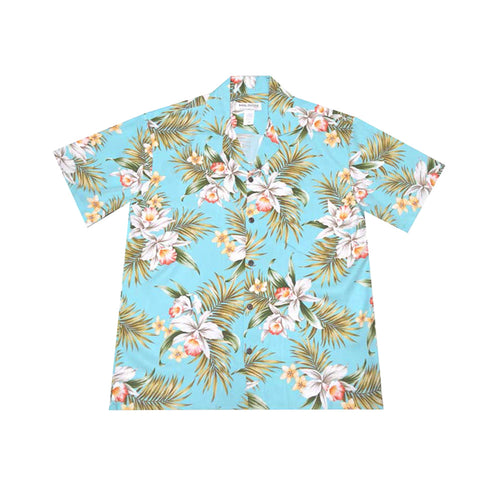 Rayon Men's Hawaiian Green Shirt with Classic Orchid Print, made in Hawaii