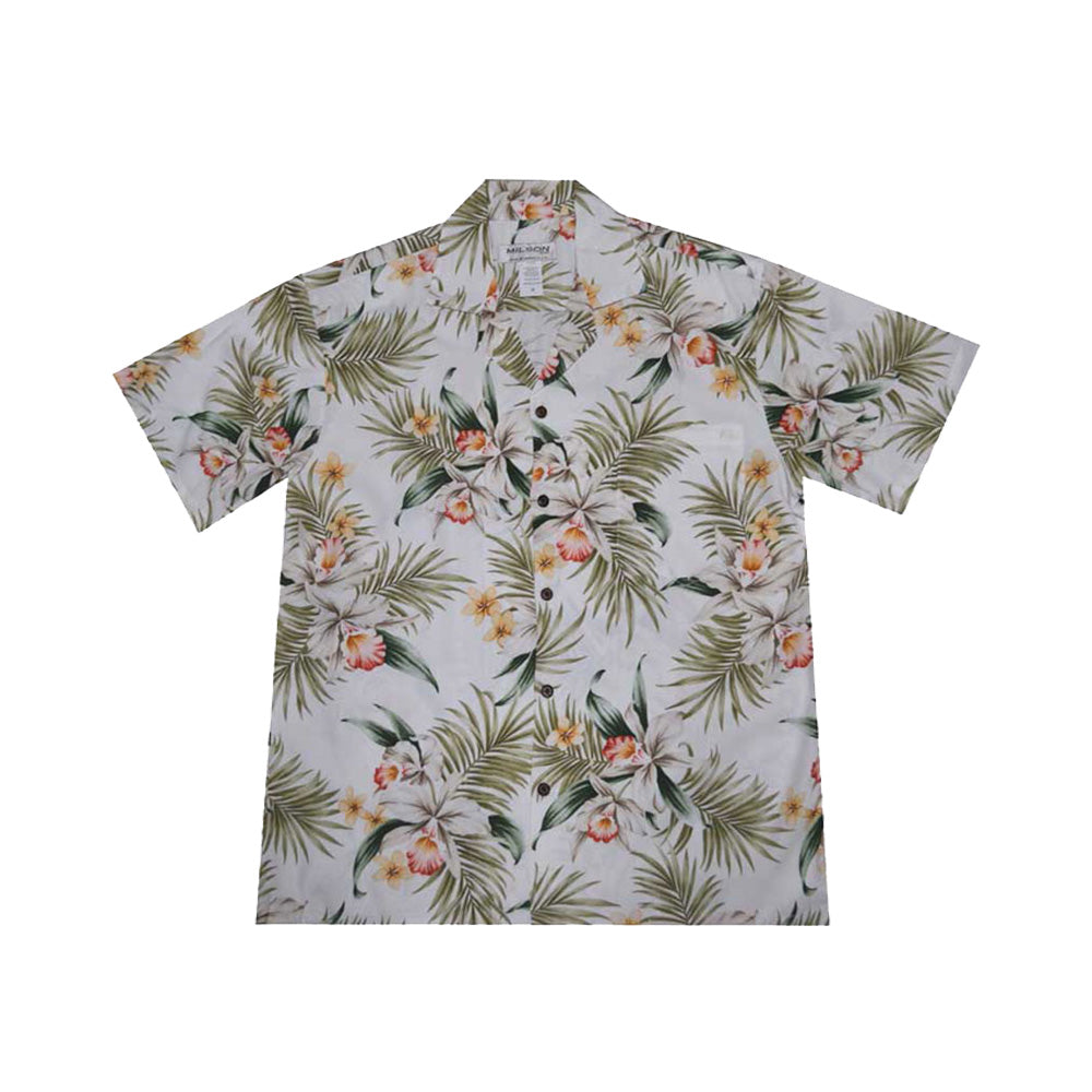 Classic Orchid Rayon Hawaiian White Shirt