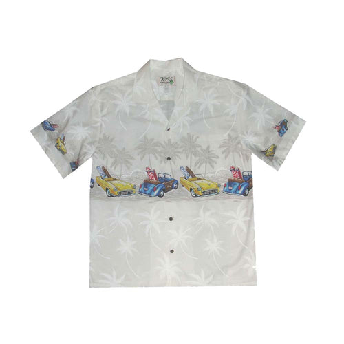 Border Hawaiian white Shirt with Classic Car print