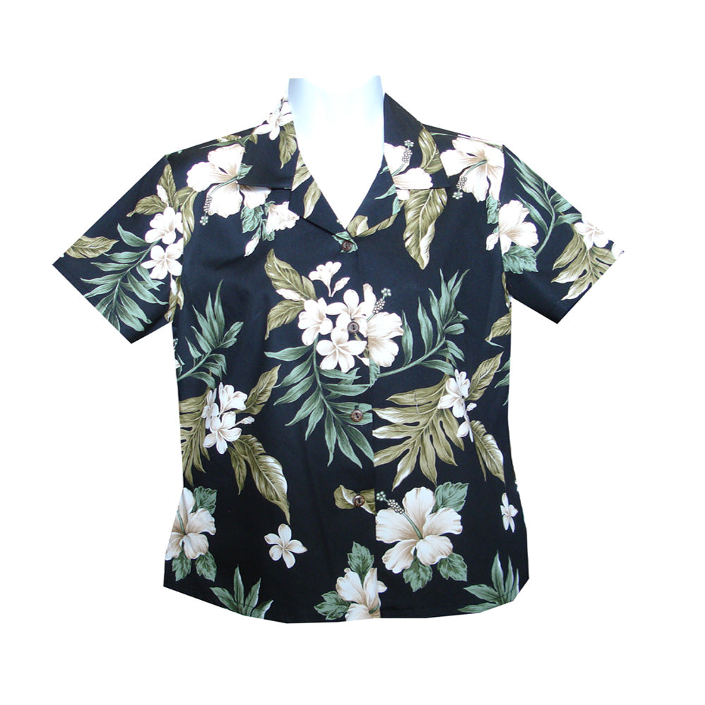Coral Hibiscus Fitted Women's Hawaiian Shirt Made In Hawaii