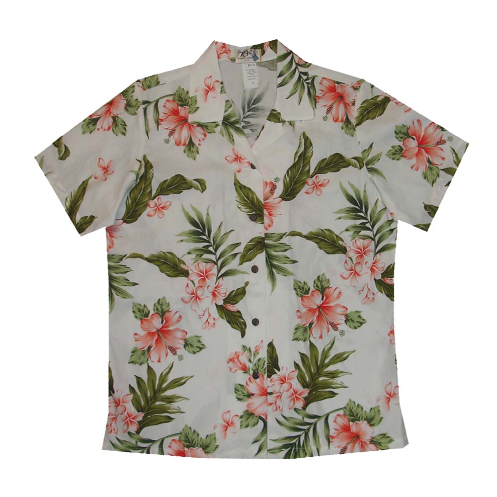 Coral Hibiscus Women's Camp Shirt Made In Hawaii