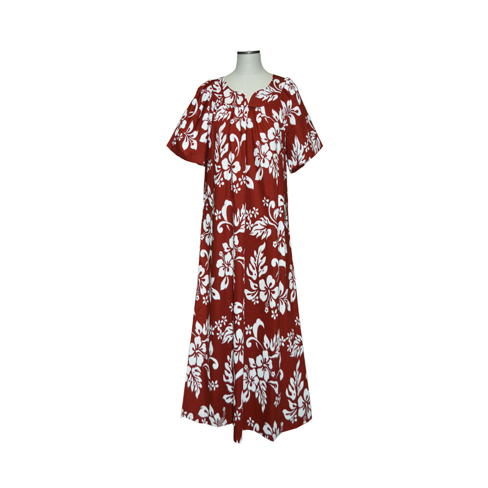 100 cotton muumuu dresses Short Hawaiian Muumuu Dress Island Hibiscus Red / M