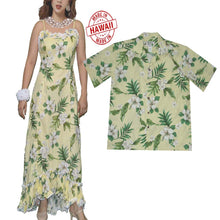 Load image into Gallery viewer, dance muumuu dress with hibiscus in yellow color
