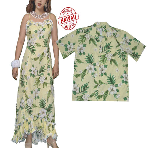 authentic aloha hawaiian shirts & hawaiian dresses made in hawaii Rain White Maxi Hawaiian Dress with Tube Bodice
