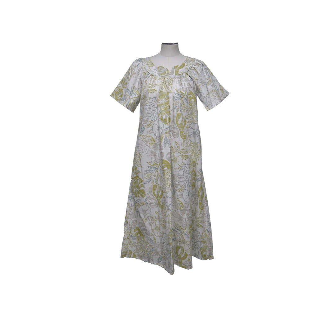 Short Hawaiian Muumuu Dress Kalokoi Forest White / 3XL