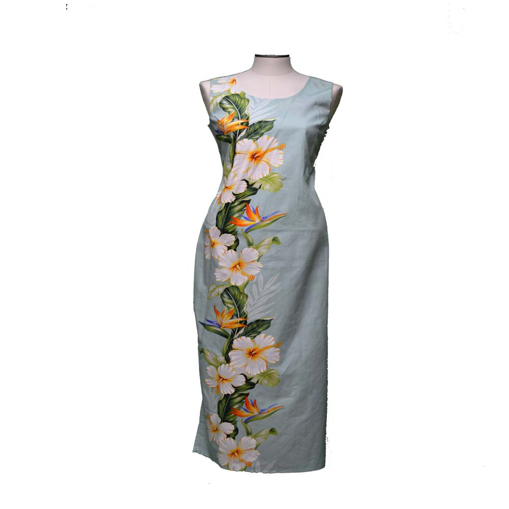 Hibiscus Shining Long Tank Dress With Side Flowers