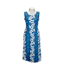 Load image into Gallery viewer, Blue Hibiscus Maxi Hawaiian Tank Dress made of 100% cotton, handcrafted in Hawaii
