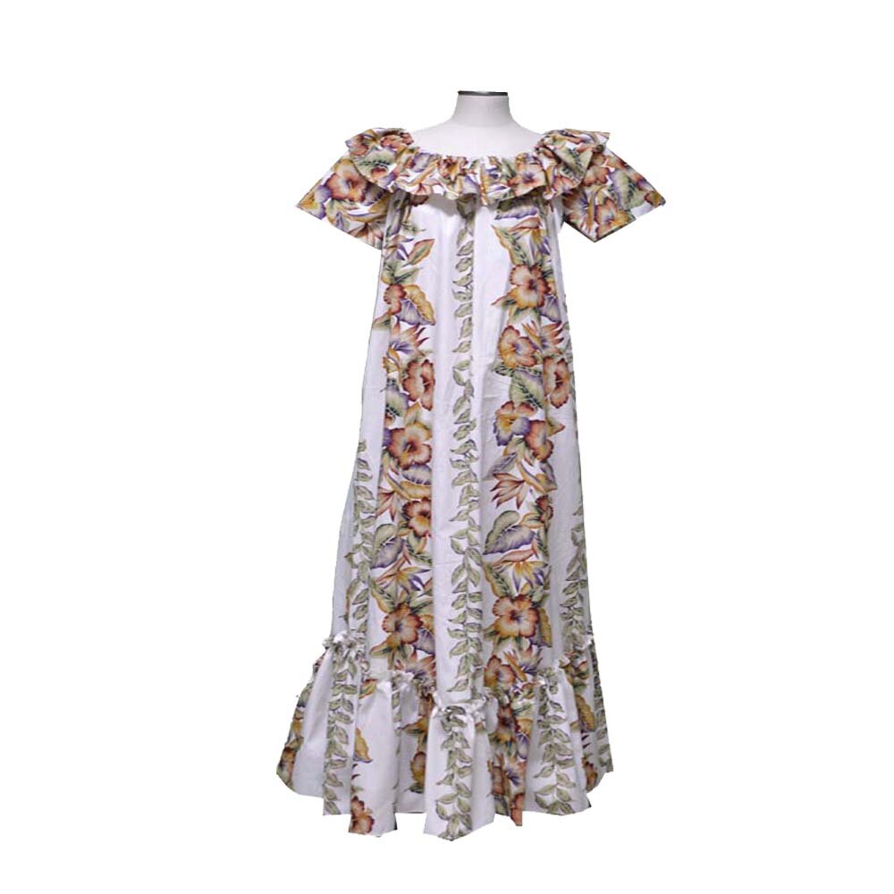 Elastic neckline muʻumuʻu dress, on or off shoulder Hawaiian style