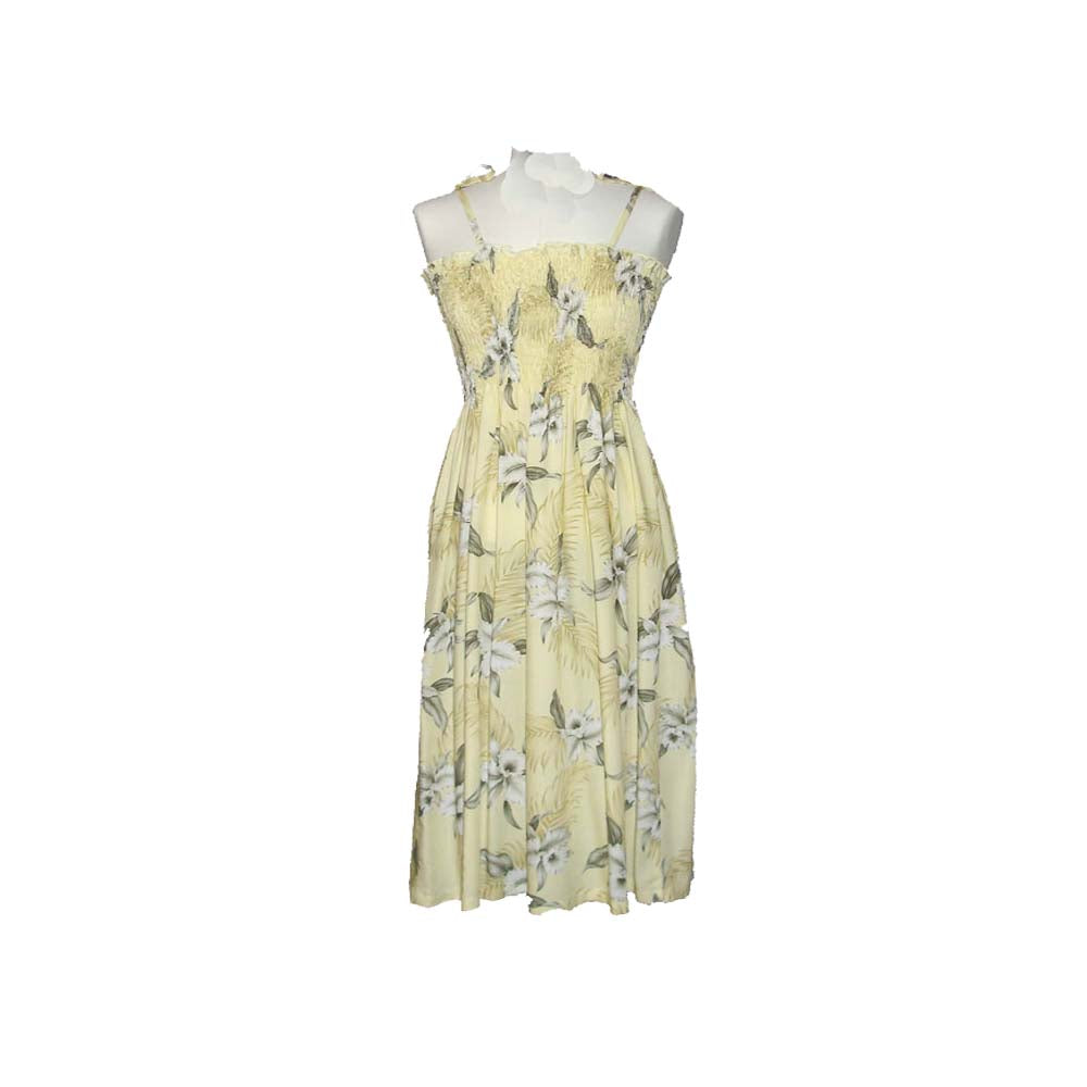 Lulumahu Orchid Yellow Smocked Hawaiian Dress| Dresses Made in Hawaii