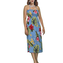 Load image into Gallery viewer, Makakilo Hibiscus Blue Smocked Hawaiian Dress
