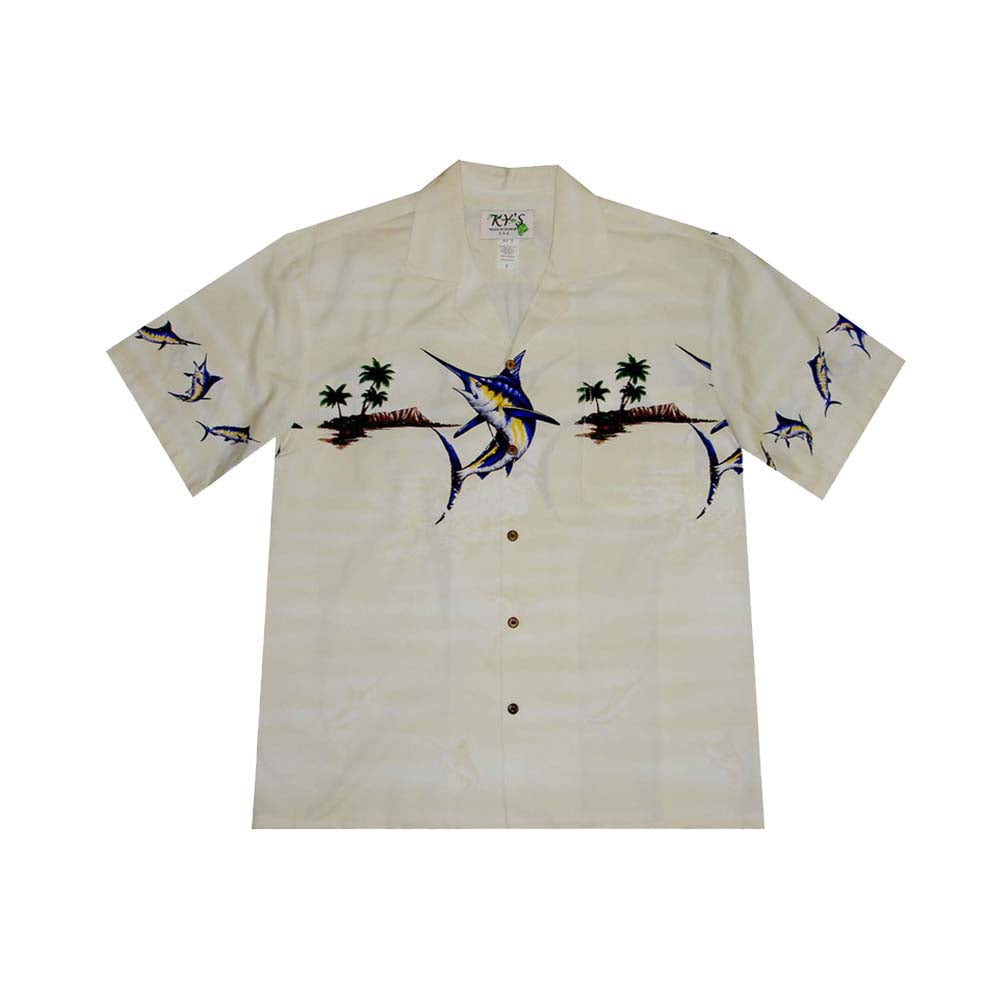 Marlin Fish Island Men's Hawaiian Cotton Shirt
