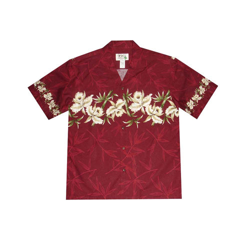 Men’s red Hawaiian shirt with orchid flowers