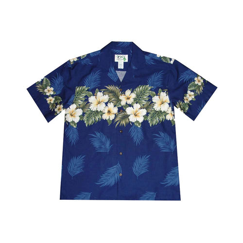 Men's  Border Hawaiian Shirt  Original White Hibiscus Print