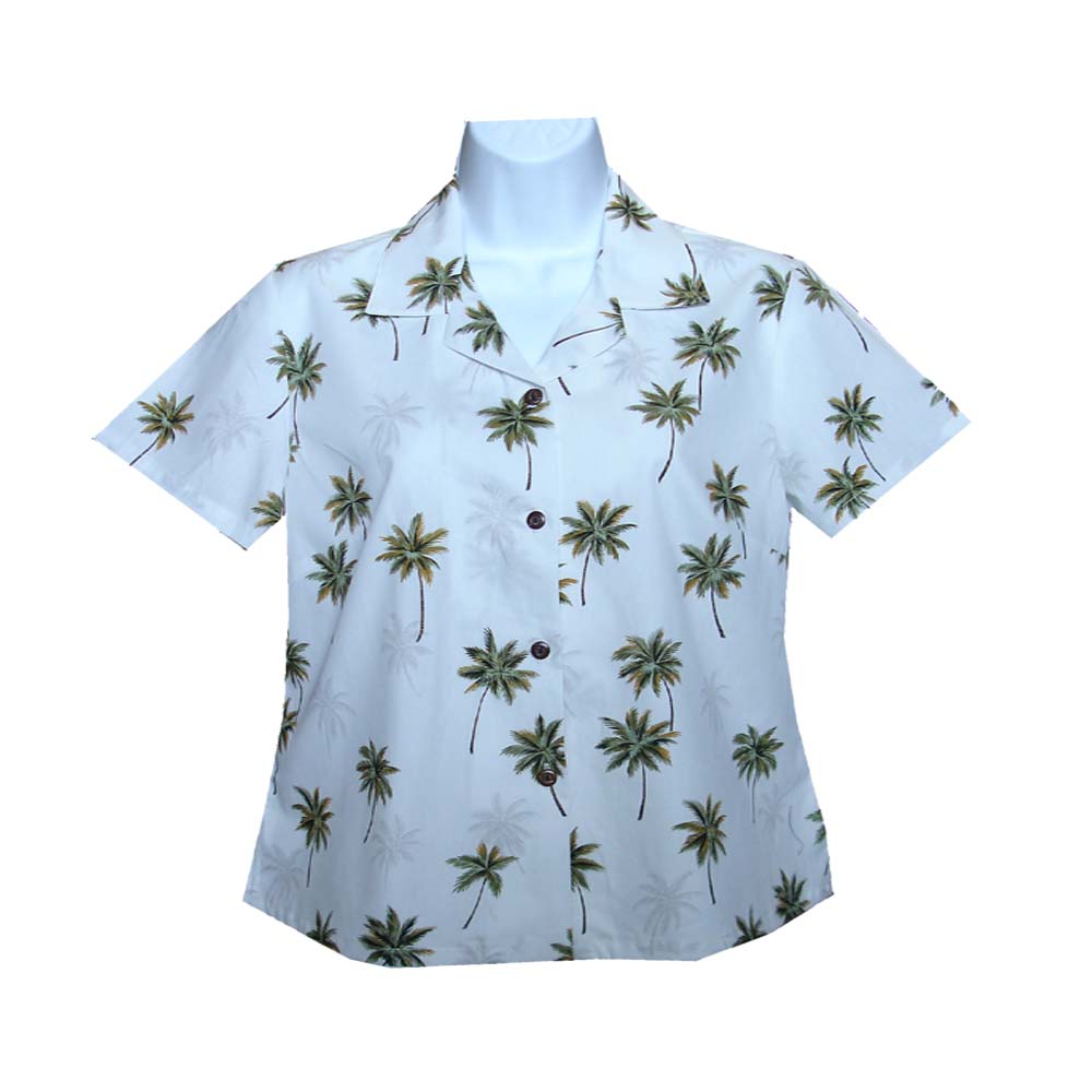 Palm Trees Fitted Women's Hawaiian Shirt Made In Hawaii