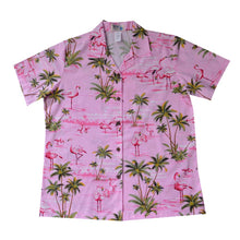 Load image into Gallery viewer, Pink Flamingo Women&#39;s Camp Shirt Made In Hawaii
