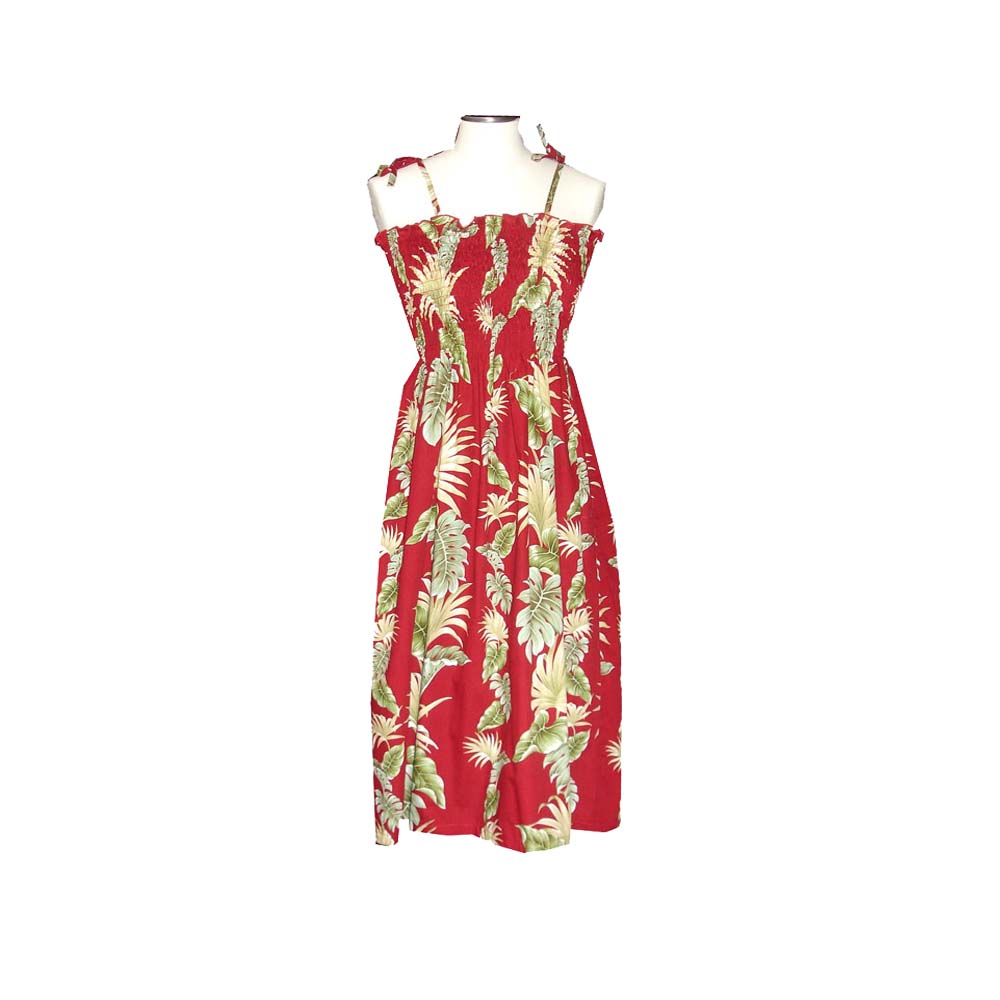 Hawaii Leaf Tube Top Hawaiian Dress| Smocked Dress Made in Hawaii One Size / Red