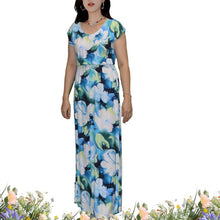 Load image into Gallery viewer, Watercolor Hibiscus Sleeves Maxi Hawaiian Dress
