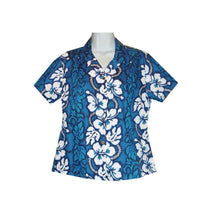 Load image into Gallery viewer, White Hibiscus Fitted Women&#39;s Hawaiian Shirt Made In Hawaii
