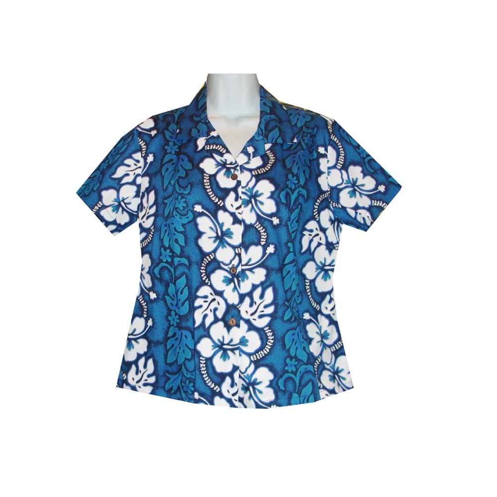 White Hibiscus Fitted Women's Hawaiian Shirt Made In Hawaii