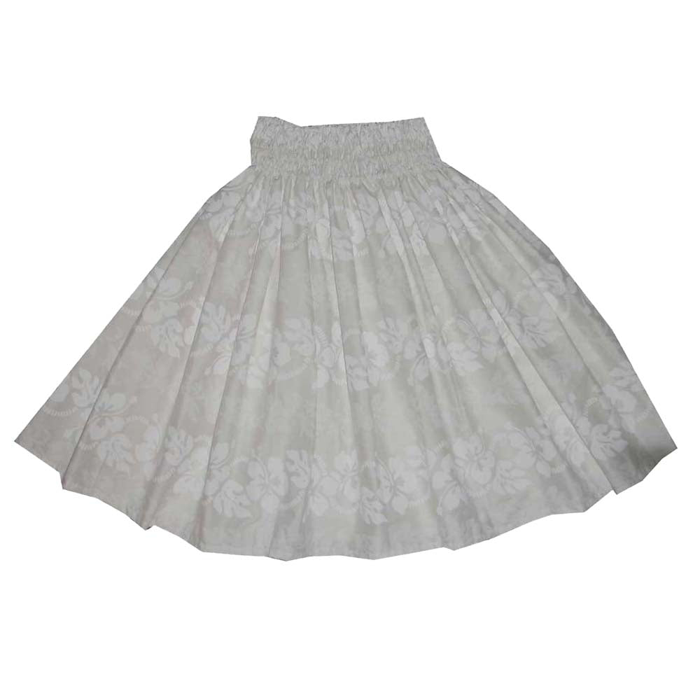 White Hibiscus Panel Cotton White Hula Skirt Made in Hawaii
