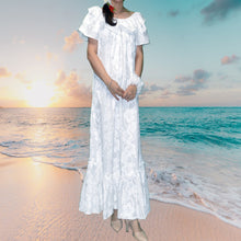 Load image into Gallery viewer, White Hibiscus Panel Long Muumuu Dress Made In Hawaii USA
