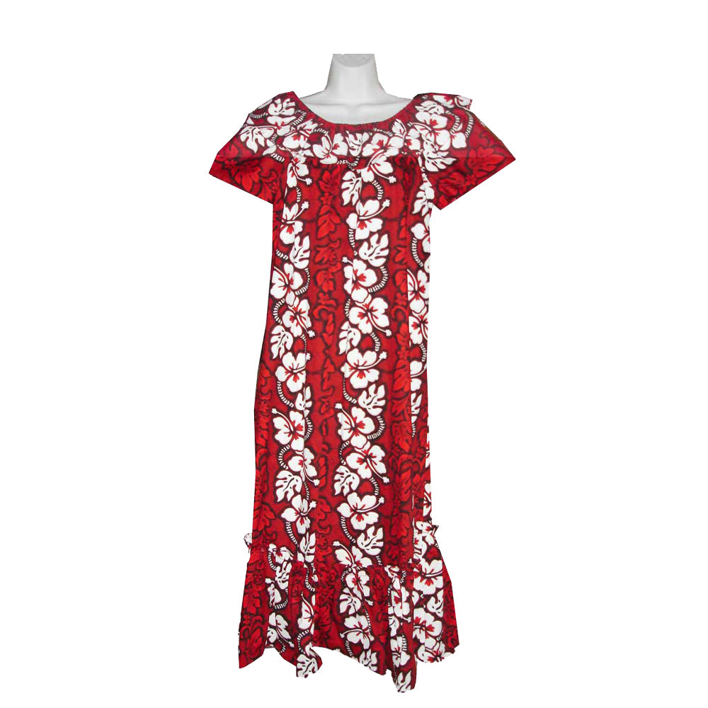 White Hibiscus Panel Long Muumuu Dress