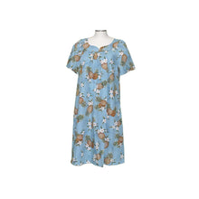Load image into Gallery viewer, 100% cotton blue muumuu, midi-length tropical silhouette
