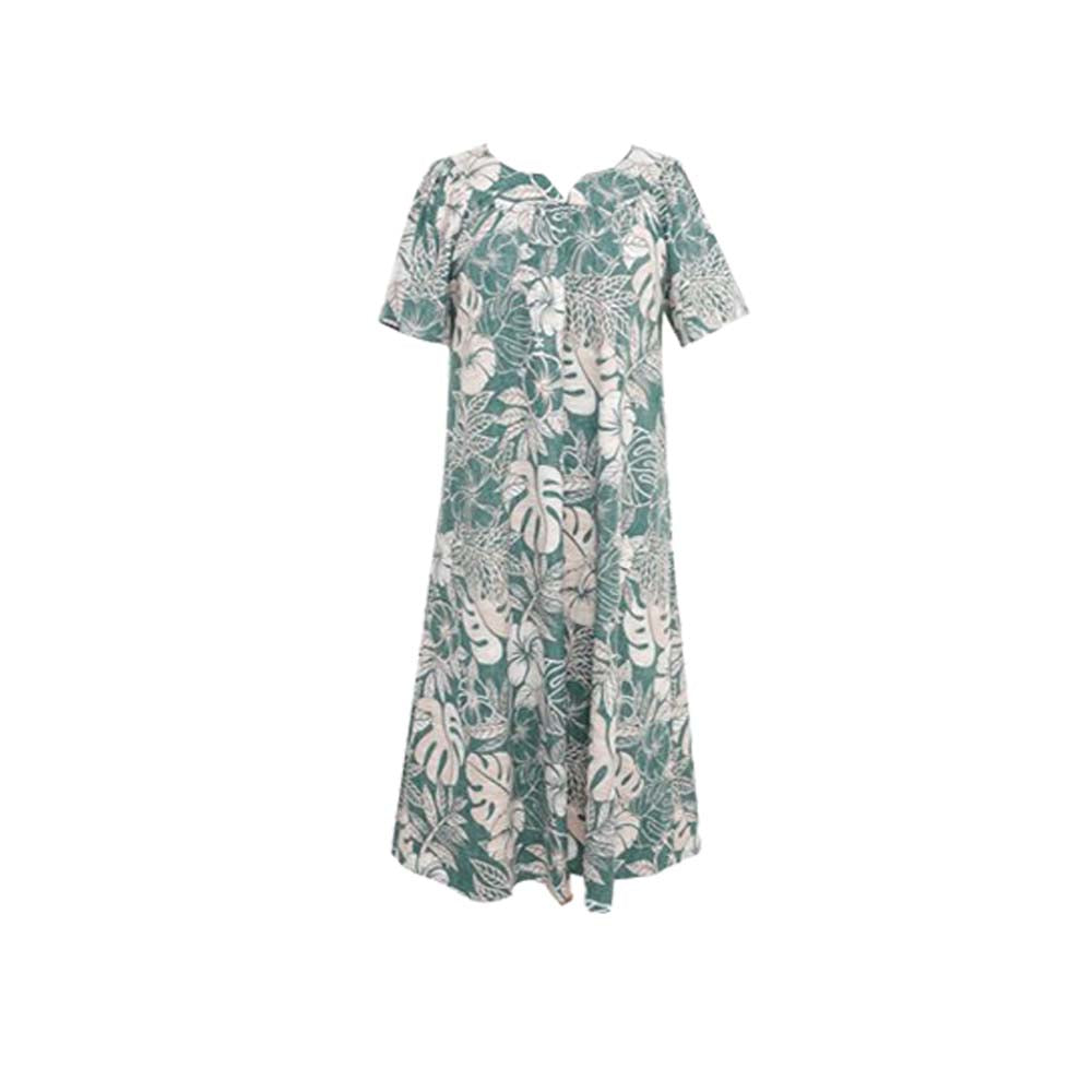 Navy Hawaiian Muumuu Dress for Women – Vintage Monstera Print