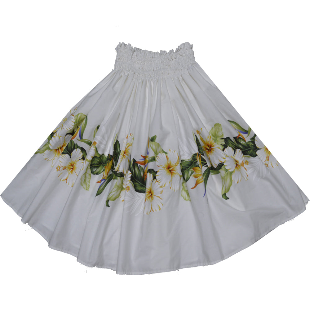 Pa'u Hula Skirt Made in Hawaii in White Hibiscus