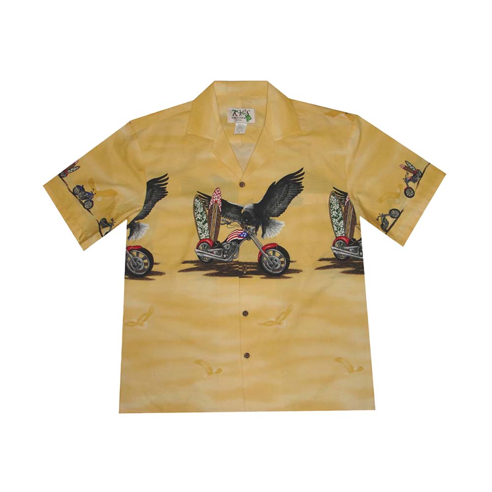 Father Son Matching in Eagle Motorbike |daddy Son Matching Aloha Shirt Dad - Size S / Yellow