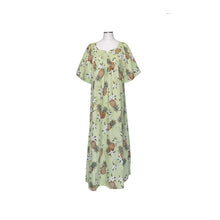 Load image into Gallery viewer, midi-length muumuu dress in green color with pineapple design
