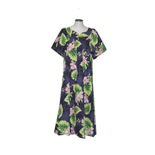 Load image into Gallery viewer, 100% cotton black muumuu, A-line midi-length silhouette with side pocket
