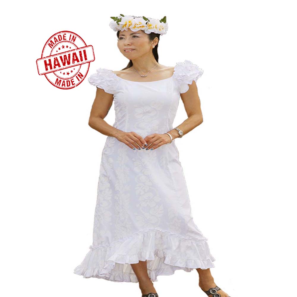 chinese dress ladies White Beach Wedding Dress in Hibiscus All Over Print