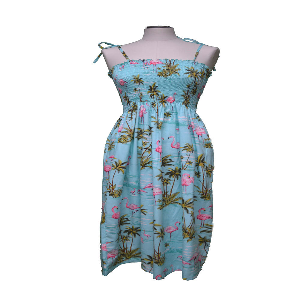 Pnik Flamingo Tube Top Hawaiian Dress |Smocked Hawaii Dress One Size / Green Pnik Flamingo Tube Top Hawaiian Dress |Smocked Hawaii Dress One Size / Green