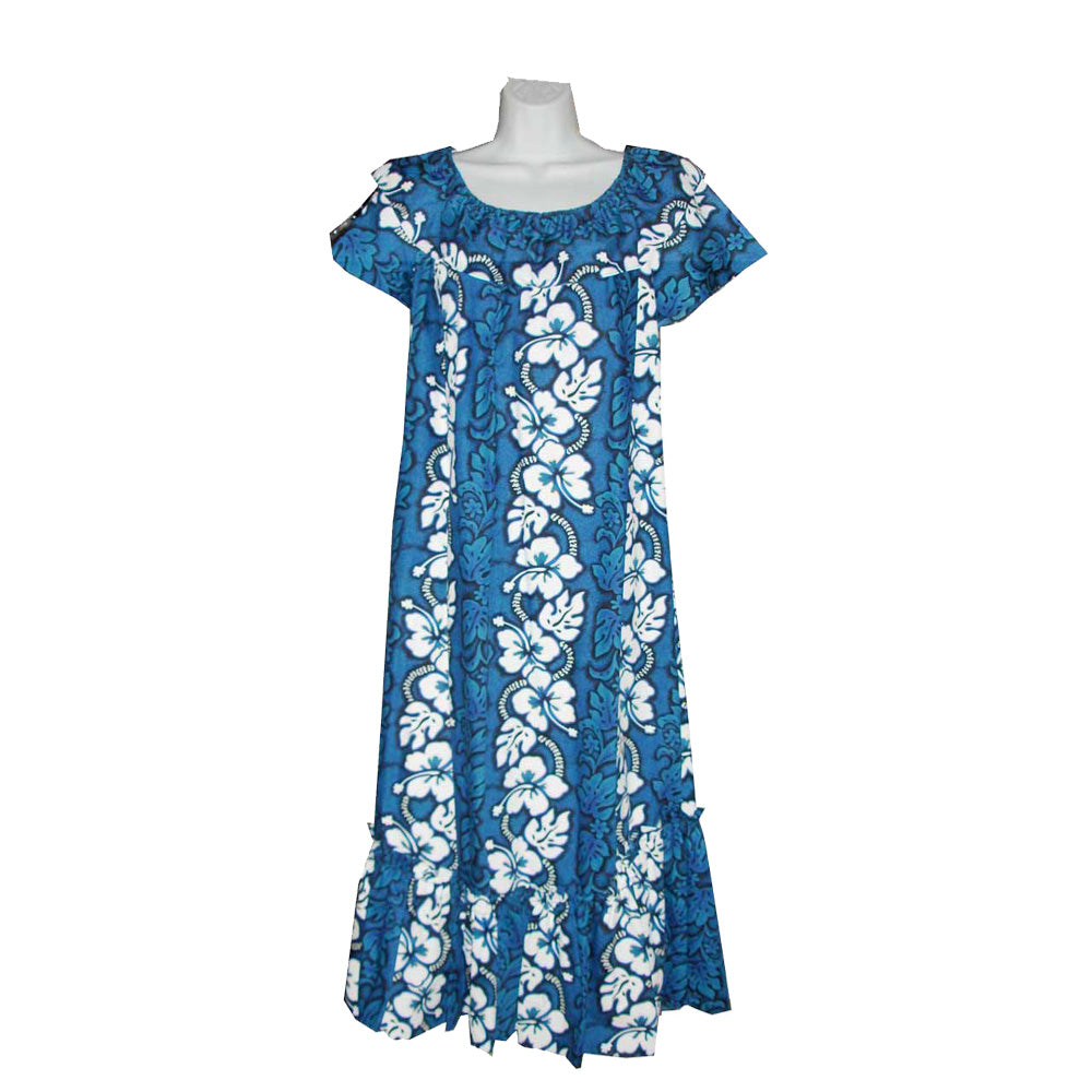 Floral muumuu dress with tropical hibiscus print, handmade in Hawaii.