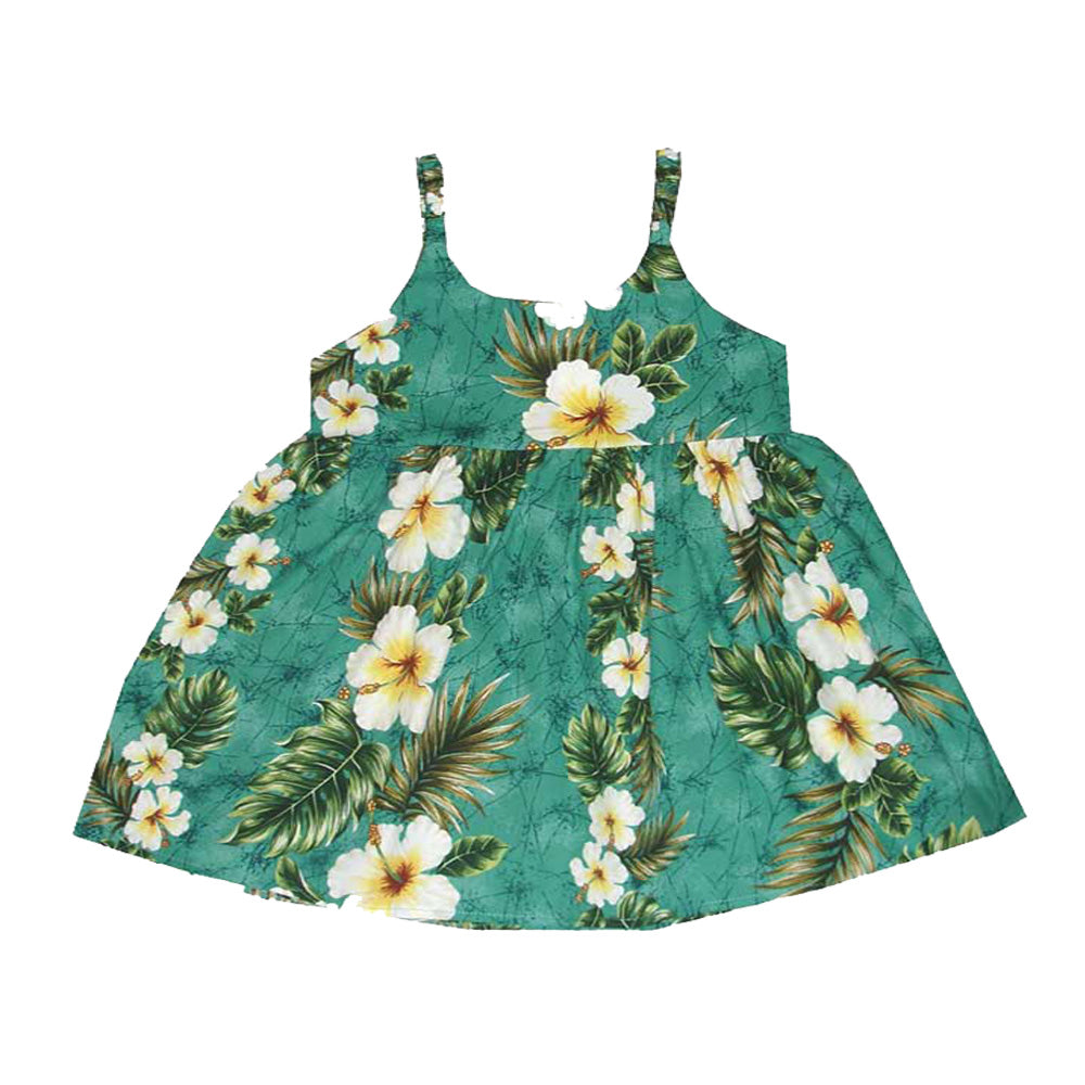 Yellow Hibiscus Hawaiian Girls Dress | Girl dresses made in Hawaii Green / 6 month