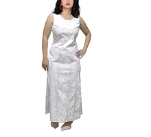 Load image into Gallery viewer, Model wearing a handmade white Hibiscus Panel print maxi Hawaiian tank dress in Honolulu.
