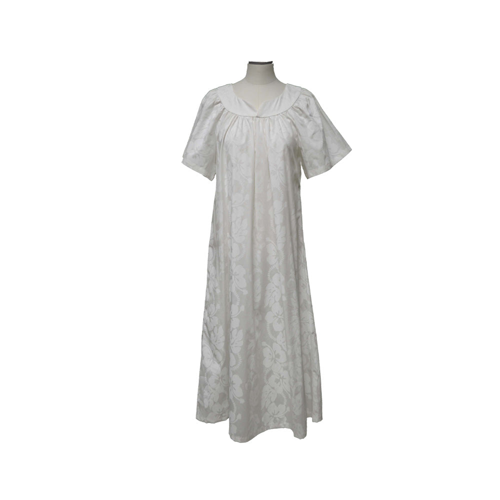 Blue Hawaiian Muumuu Dress for Women – White Hibiscus Panel